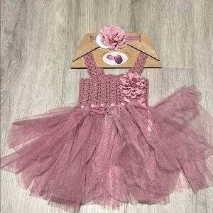 Pink Tulle Dress with Floral Accents